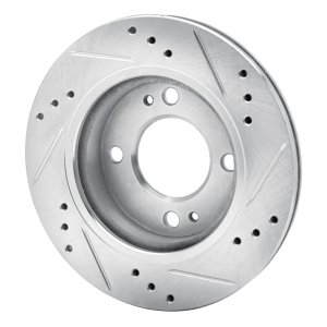 Mitsubishi Mirage Brake Rotor (1) - Front Left - R1 Concepts - Drilled & Slotted - Silver - `14-`15